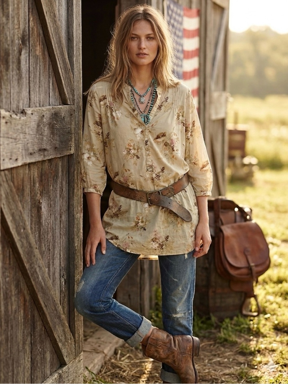 Denim & Supply Ralph Lauren Floral Cottagecore Boho Flowy Cotton Tunic Top M